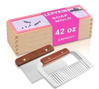 LERYKIN Rectangular Loaf Soap Mold with Cutter- 42oz Flexible Silicone Soap Mold with Wood Box, Stainless Steel Wavy & Straight Scraper for Homemade Craft Soap Making Supplies