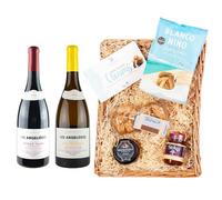 Les Argelieres Premium Wine Hamper | Pinot Noir & Chardonnay 750ml | Snowdonia Black Bomber Cheese, Stokes Beer Chutney, Teoni’s Cookies, Whitakers Chocolates & Gourmet Snacks in Wicker Tray