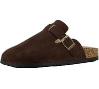 Les Arlesiennes Unisex Clogs, Faux Suede Cork Effect Footbed Casual Comfort Sliders with Adjustable Buckle Low Top (Dark Brown, UK Footwear Size System, Adult, Men, Numeric, Medium, 8)