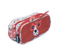 Les Deglingos 2-Zip Animal Face Pencil Case - Melimelos the Deer in Maroon Les Deglingos Maroon
