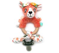 LES DEGLINGOS Melimelos la Doe Teething Ring, Silicone and Wood, Baby Early Learning, Terracotta Yellow, 24 cm