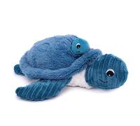 Les Deglingos Ptipotos Sauvenou the Turtle Mum and Baby Plush Corduroy Toy, Blue