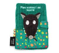 LES DEGLINGOS - Wolf x Les Déglingos Health Book Cover - Green - Velcro Fastening - Fun - Child and Baby Gift - Soft Fabric - Plush - 25 x 18 cm