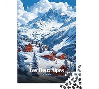 Les Deux Alpes Ski Resort 1000 Piece Jigsaw Puzzle, Lakeside Architecture Scene, Screen-Free Fun, Thick Cardboard Pieces, for Families, 38x26cm/1000pcs
