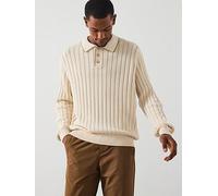 Les Deux Bogart Rugby Long Sleeve Knitted Polo Shirt, Light Beige, Size S, Men Light Beige