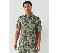 Les Deux Charlie Poppy Aop Floral Short Sleeve Shirt, Green, Size Xl, Men Green