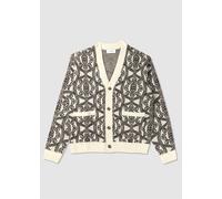 LES DEUX Mens Fillip Jacquard Cardigan In Ivory/Ebony Brown Mens Clothing Size: M, Colour: Beige Fabric