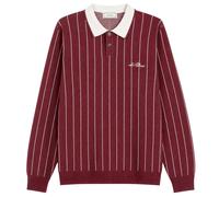 Les Deux Men's Signature Knitted Long Sleeve Polo Chocolate Truffle Red Large