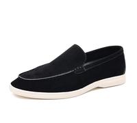 LES ENPHANTS Mens Suede Loafers Slip On Comfortable Dress Walking Shoes, Black, 10.5