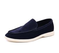 LES ENPHANTS Mens Suede Loafers Slip On Comfortable Dress Walking Shoes, Blue, 10.5