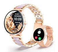 LES FLEURS Smart Watches for Women with 2 Bands, 1.54" Womens Smartwatch Answer/Make Calls for iOS Android, IP68 Fitness Trackers with Sleep Heart Rate SpO2 Blood Pressure Monitor Female Cycle