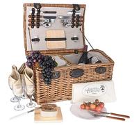 Les Jardins de la Comtesse Gisors Picnic Basket for 4, Linen, Wicker, Includes Insulated Compartment, Cutlery, Glasses, Cutting Board