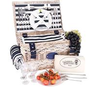 Les Jardins de la Comtesse - Picnic Basket for 4 people "Marine", complete with insulated compartment and tablecloth, size : 45 x 31 x 24 cm