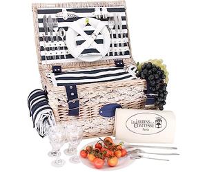 Les Jardins de la Comtesse - Picnic Basket for 4 people "Marine", complete with insulated compartment and tablecloth, size : 45 x 31 x 24 cm