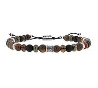 LES POULETTES BIJOUX - Bracelet Men‘s Link Petrified Wood, Matte Black Onyx, Matte Bronzite, Pyrite, Smoky Quartz Flat and Round Beads