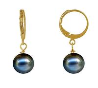 LES POULETTES BIJOUX - Gold Plated Earrings Mini Hoops and Cultured Pearl - Black