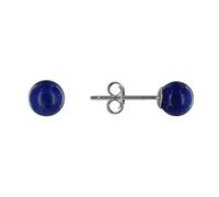 LES POULETTES BIJOUX - Rhodium 925 Silver Earrings Studs and 6mm Round Lapis Lazuli Beads