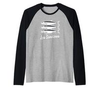 Les Sardines French Bistro Nautical Seafood Art Raglan Baseball Tee