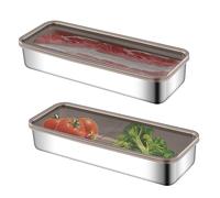 Les-Theresa 2Pcs Bacon Box For Fridge, Deli Meat Containers With Lids Storage Container Stainless Steel Cold Meat Container, Saver Box For Pasta, Celery, Etc(26.5 * 10 * 4.6cm)