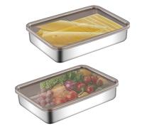 Les-Theresa 2Pcs Bacon Keeper, Deli Meat Containers With Lids Bacon Box For Fridge Storage Container Stainless Steel Cold Meat Container, Saver Box For Pasta, Celery, Etc (19.5 * 14 * 4cm)
