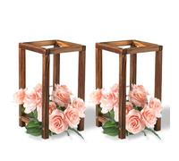 Les-Theresa 2Pcs Wooden Lanterns for Candles, 5.5X10.6Inch Candle Modern Farmhouse Lantern Decor Centrepiece, Rustic Wedding Lantern Centerpiece for Farmhouse Wedding Fireplace Decoration