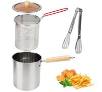 Les-Theresa 3000Ml Steel Pour Fry Pot, Deep Frying Pot with Basket and Lid Cooking Oil Filter Pot, Cooking Oil Strainer Pot with Clip Stove Top Deep Fryer for Storing, Frying, and Cooking (3L)
