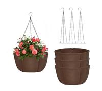 Les-Theresa 3Pcs Hanging Basket Liners with Chains 12X6.1In, Weatherproof Non-Woven Fabric Planter Liners, Rustproof Flower Basket Hanging Chains for Outdoor/Indoor Balcony Patio Garden Flowers