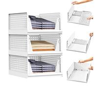 Les-Theresa 3Pcs Wardrobe Storage Organiser, Stackable Drawers 13.2X7.3X17In Wardrobe Drawers, Wardrobe Shelf Organiser Detachable Boxes For Wardrobe Storage, Storage For Wardrobes Cupboard Caravan