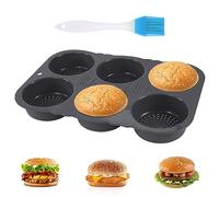 Les-Theresa 4/6 Cavities Silicone Hamburger Mould, Hamburger Bun Pan Reusable Burger Bun Baking Tray, Non-Stick Perforated Burger Bread Mold for Microwave, Oven, Fridge and Dishwasher (01)