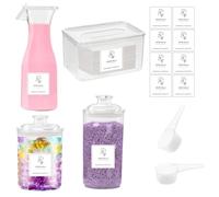 Les-Theresa 4Pcs Laundry Liquid Dispenser Pods Tablet Storage Container with Labels Washing Powder Storage, Laundry Detergent Storage Containers for Fabric Softener, Scent Booster