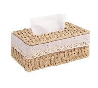 Les-Theresa Boho Tissue Holder Woven Napkin Organizer, Rectangular Tissue Box Cover Woven, Beige, 7.8X5.5X3.9In