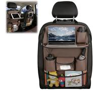 Les-Theresa Car Seat Organiser, Car Organiser Back Seat with Foldable Dining Table and Many Pockets Car Seat Back Protector, Car Backseat Tray for Toys Snacks Travel Essentials (Coffee Brown)
