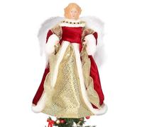 Les-Theresa Christmas Angel Tree Topper 11.8In, Christmas Tree Fairy Topper Led Angel Christmas Tree Topper, Xmas Tree Angel Topper Cute Christmas Tree Fairies For Tree Holiday Home Decor (Red)