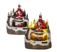 Les-Theresa Christmas Village Houses, Resin Xmas Houses with Music & Light, Rotating Train, 8 Classic Christmas Songs, 5.5x5.12x4.72 Inches, Color: 01