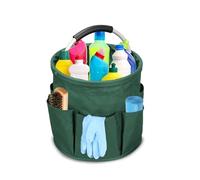 Les-Theresa Cleaning Caddy Organiser 17L, Cleaning Bag Collapsible Cleaning Products Organiser, Cleaning Caddy with Handle Multi Pocket Foldable Cleaning Bucket for Picnic Bath Shopping (Dark Green)