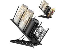 Les-Theresa Coffee Cup Holder, Cup and Lid Holder Disposable Cup Dispenser, 4 Compartment Paper Cup Dispenser with Coffee Pod Straw Storage Basket for Countertop Breakroom