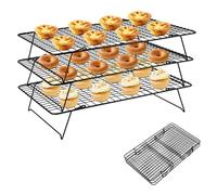 Les-Theresa Collapsible Cooling Rack for Baking, 3 Tier Stackable Baking Rack Durable Cake Cooling Rack, Non-Stick Cooling Tray Baking Accessories for Cakes Cookies Grilling (3 Tier)