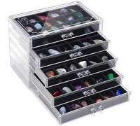 Les-Theresa Crystal Rock Display Case, Rock Collection Box 90 Grids Gemstone Display Boxes, Crystal Storage Box Clear Storage Cases for Rocks Fossil Stone Jewellery Collectibles (5 Drawers)