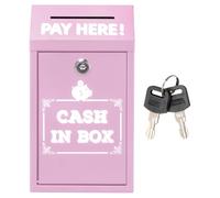 Les-Theresa Donation Box with Lock, Key Drop Box Wall Mounted Collection Box Metal Suggestion Box, Charity Donation Jar with Top Slot Cash Boxes, Secure Cash Drop Box for Home Office Business (Pink)