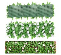 Les-Theresa Expanding Garden Trellis Panels, Artificial Ivy Fence Screening with Flower Expandable Fence Privacy Screen, Artificial Hedge Screening for Garden Balcony Outdoor Decor