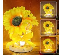 Les-Theresa Flower Night Light Lamp Bedroom, Touch Lamps Bedside 3 Modes Crystal Lamp Table, Nursery Light Rechargeable USB Dimmable Flower Table Night Lamp for Kids Party Home Decoration (Sunflower)