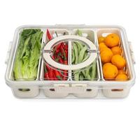 Les-Theresa Fridge Food Storage Containers Boxes With Handles Fruit Containers For Fridge, Divided Serving Tray With Lid Salad Fresh Container Fridge For Fruit, Vegetable (4)