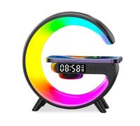 Les-Theresa G Light Wireless Charger Bluetooth Speaker Bedside Lamp Wireless Charger Light, G Atmosphere Lamp with Alarm Clock Bluetooth Speaker Lamp for Home Office Gifts (Black)