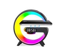 Les-Theresa G Light Wireless Charger Wireless Speaker Charger Light with Bluetooth Speaker Bedside Lamp G Atmosphere Lamp with Alarm Clock for Adults Kids Gifts (Black)
