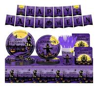 Les-Theresa Halloween Party Tableware, Halloween Paper Plates and Cups Set 9 Scary Dinnerware Plates, Halloween Paper Tablecloth Horror Party Decorations for Holiday Dinner Decors