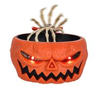 Les-Theresa Halloween Trick Or Treat Candy Bowl, Pumpkin Candy Dish with Moving Skeleton Hand Halloween Skull Ornaments Holder 11X4.7In Pumpkin Salad Bowl for Party Decoration