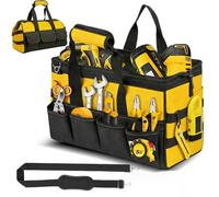 Les-Theresa Heavy Duty Tool Bag, Electrician Tool Bag with Shoulder Strap Large Wide Mouth Tool Storage Organiser, Wear-Resistant Tote Tool Bags for Dad Electrician Carpenter Engineers (Yellow)