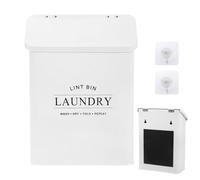 Les-Theresa Magnetic Lint Bin, Lint Box Container with Brush Dry Lint Holder Dryer Metal, Dryer Sheet Holder Laundry Room Organization and Storage 7.4X3.6X10.5Inch (White-02)
