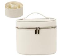 Les-Theresa Makeup Bag, Large Cosmetic Bag with Removable Divider Pu Makeup Travel Case with Handle, Portable Toiletry Bag for Women Travel Essentials (White)