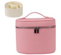 Les-Theresa Makeup Bag, Large Cosmetic Bag with Removable Divider Pu Makeup Travel Case with Handle, Portable Toiletry Bag for Women Travel Essentials (Pink)
